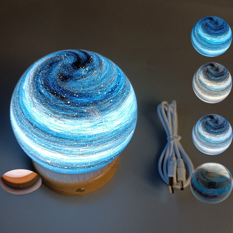 Bedside Lamp, 3D Planet Lamp, Glass Moon Lamp 3 Light Models,Moon Night Light Gift for Girls Boys Kid Birthday Valentine's Day Gift