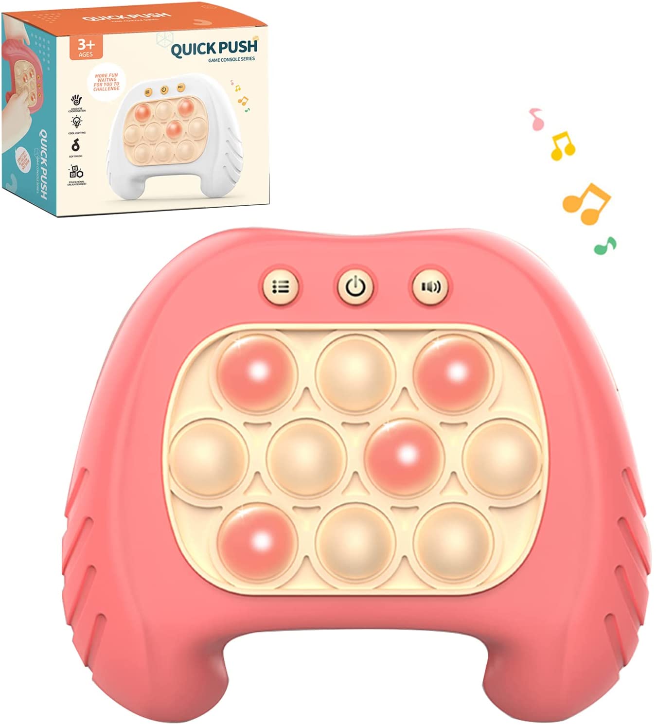 Speed Push Game Machine Puzzle Pop Game Machine Creative Decompression Game Console, Light Up Game Fidget Travel Games Toy for 3+ Years Old Toys Birthday Gift (White)