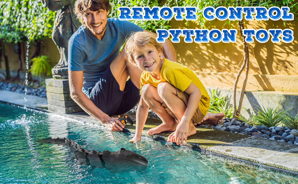 Remote Control Python Shark Toys, 2.4G High Simulation Waterproof Python Pool Toys, Outdoor Water Toys for Kids Age 6-12 , Bathtub Swimming Pool RC Boat Toys for 6+ Years Boys & Girls
