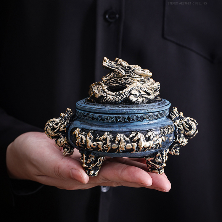 Resin Incense Burner 1Pc Incense Holder Antique Bronze Dragon Incense Burner for Home Decoration