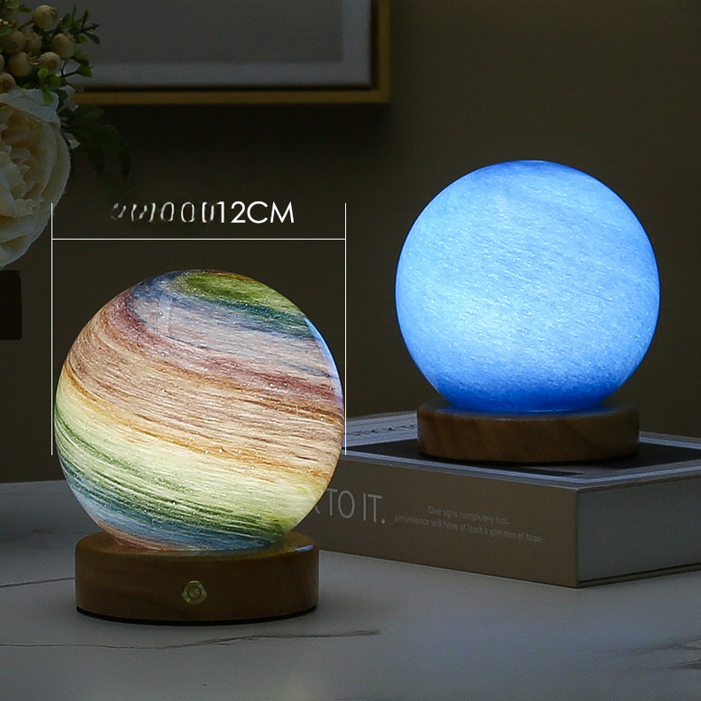 Bedside Lamp, 3D Planet Lamp, Glass Moon Lamp 3 Light Models,Moon Night Light Gift for Girls Boys Kid Birthday Valentine's Day Gift