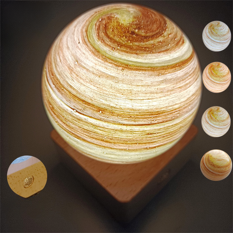 Bedside Lamp, 3D Planet Lamp, Glass Moon Lamp 3 Light Models,Moon Night Light Gift for Girls Boys Kid Birthday Valentine's Day Gift