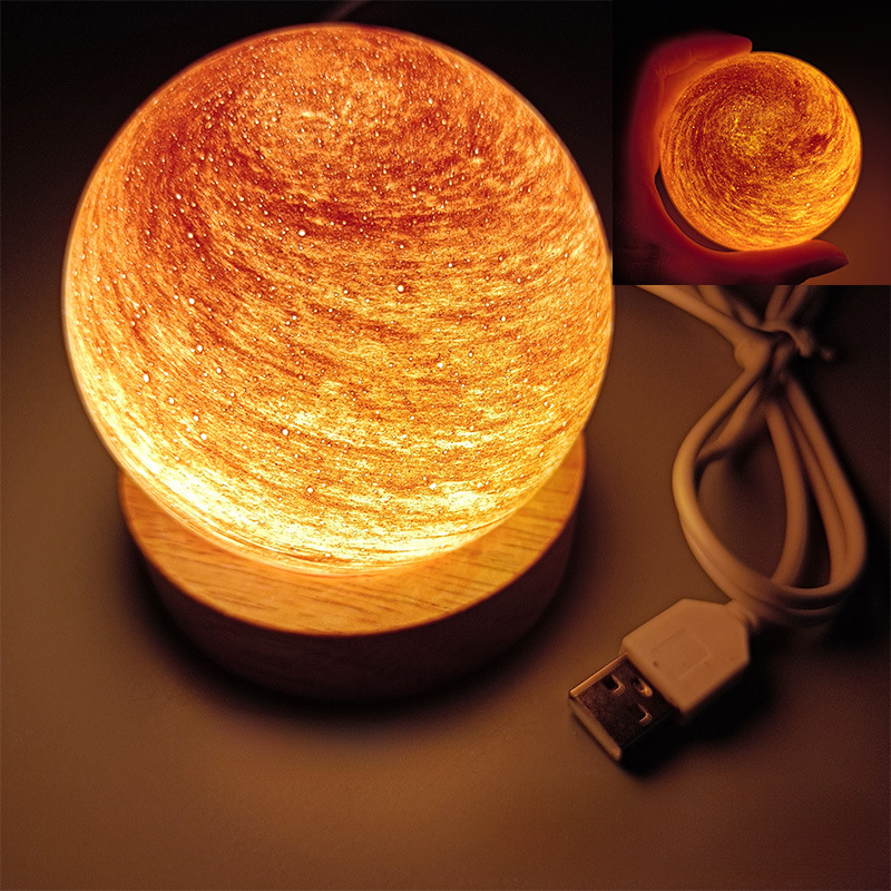 Bedside Lamp, 3D Planet Lamp, Glass Moon Lamp 3 Light Models,Moon Night Light Gift for Girls Boys Kid Birthday Valentine's Day Gift