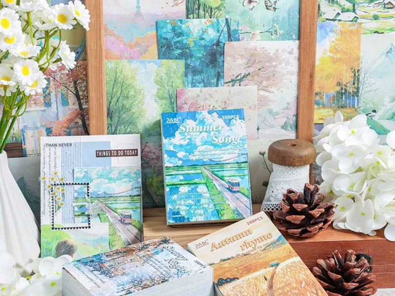 Four Seasons Decorative Scrapbook Paper, Watercolor Landscape Scrapbook Paper for Journaling, DIY Crafts and Collage