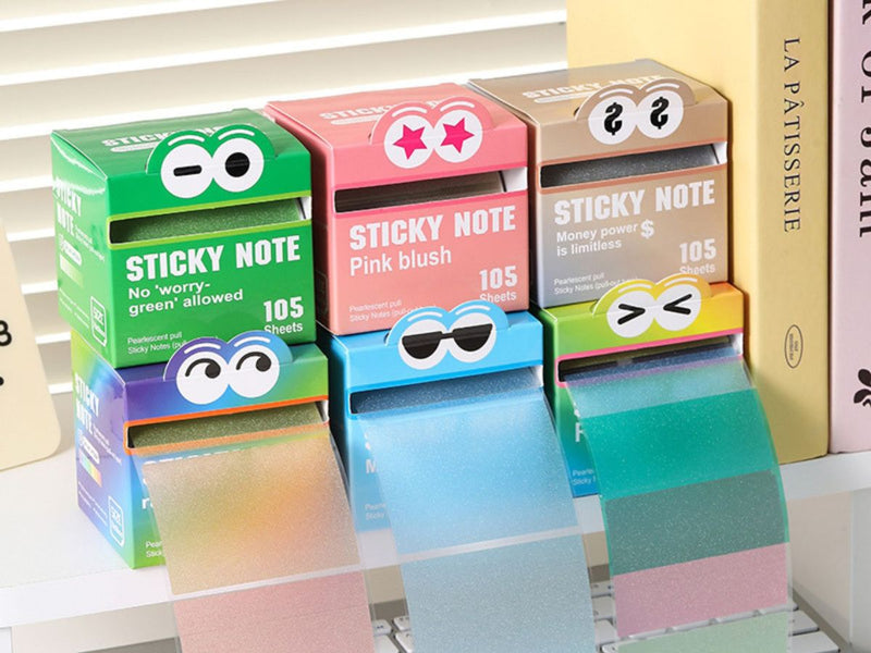 Gradient Pearl Sticky Notes, Cute Eye Design, 105 Sheets Colorful Memo Pads for Office, School & Desk Decor