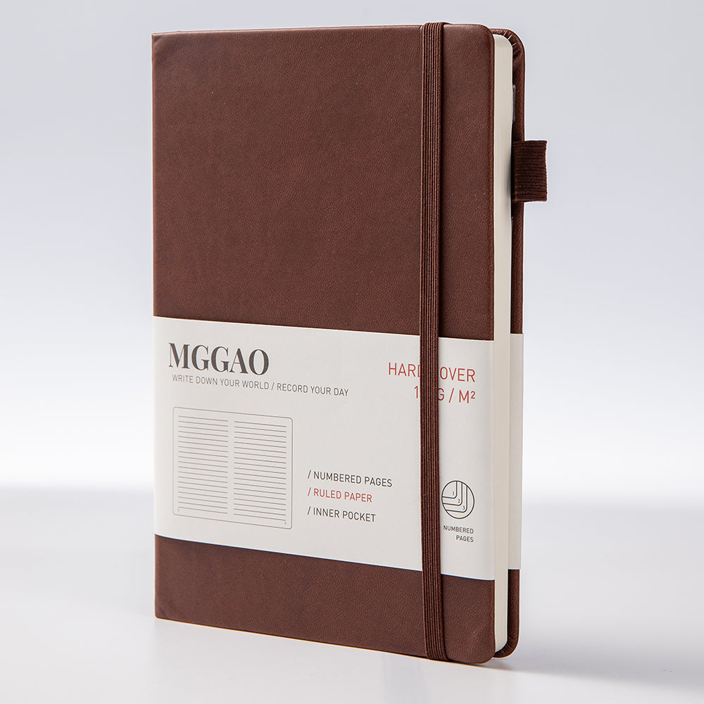 MGGAO A5 Ruled Journal 100 GMS Thick Paper with 188 Numbered Pages Premium Leather Hardcover Notebook for Personal Writing Study Notebook Office Travel Recording