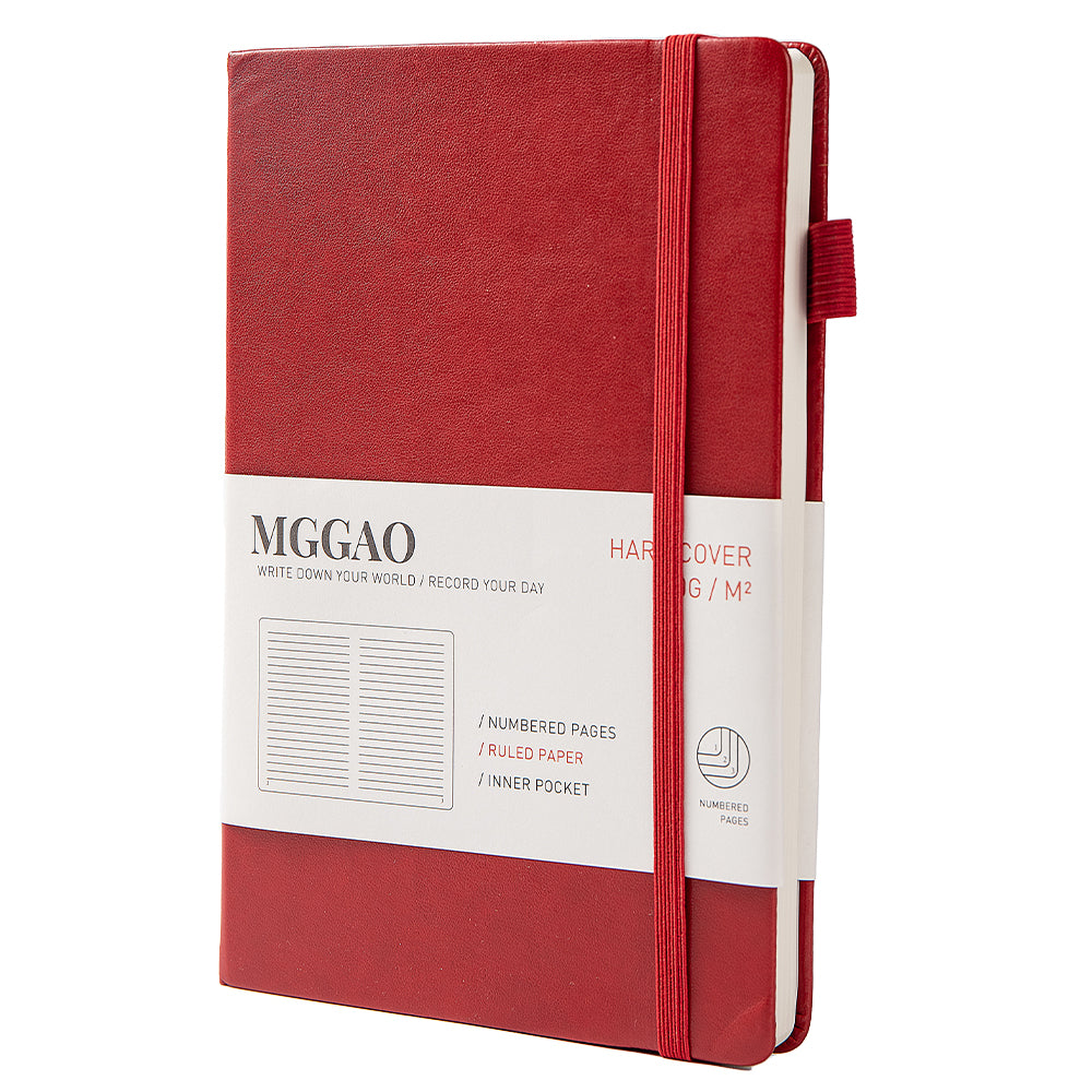 MGGAO A5 Ruled Journal 100 GMS Thick Paper with 188 Numbered Pages Premium Leather Hardcover Notebook for Personal Writing Study Notebook Office Travel Recording