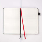 A5 Black Vegan Leather Notebook by MGGAO, 188 Pages 9mm Ruled Lined Paper with Dual Ribbon Bookmarks