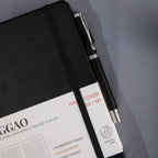 A5 Black Vegan Leather Notebook by MGGAO, 100gsm Thick Paper Journal with Pen and Packaging Sleeve