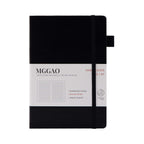 A5 Black Vegan Leather Notebook by MGGAO with Premium Packaging Sleeve, 188 Numbered Pages and 9mm Ruled Lined Paper
