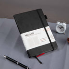 A5 Black Vegan Leather Notebook by MGGAO, Premium Hardcover Journal with Pen Loop Close-up