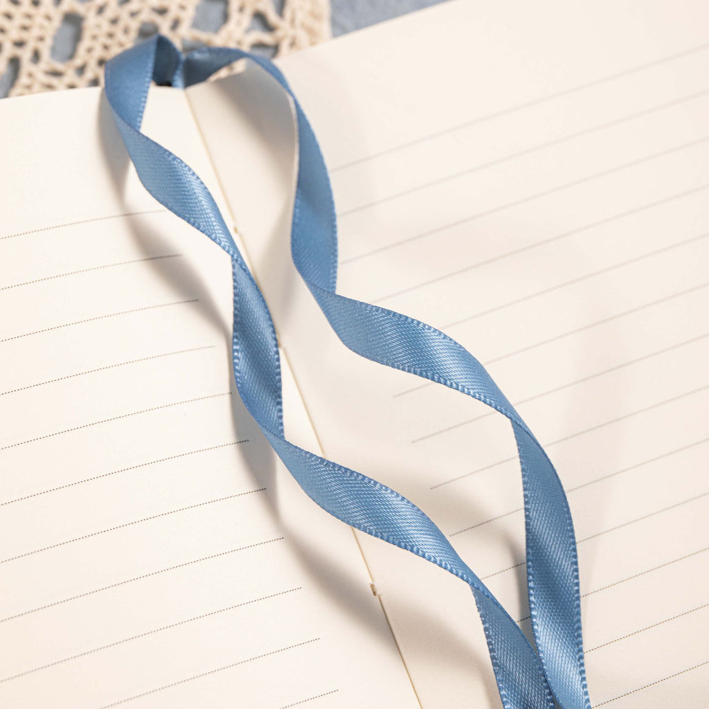 A5 Blue Vegan Leather Hummingbird Notebook Detail, Blue Ribbon Bookmark on 7mm Ruled Lined Paper