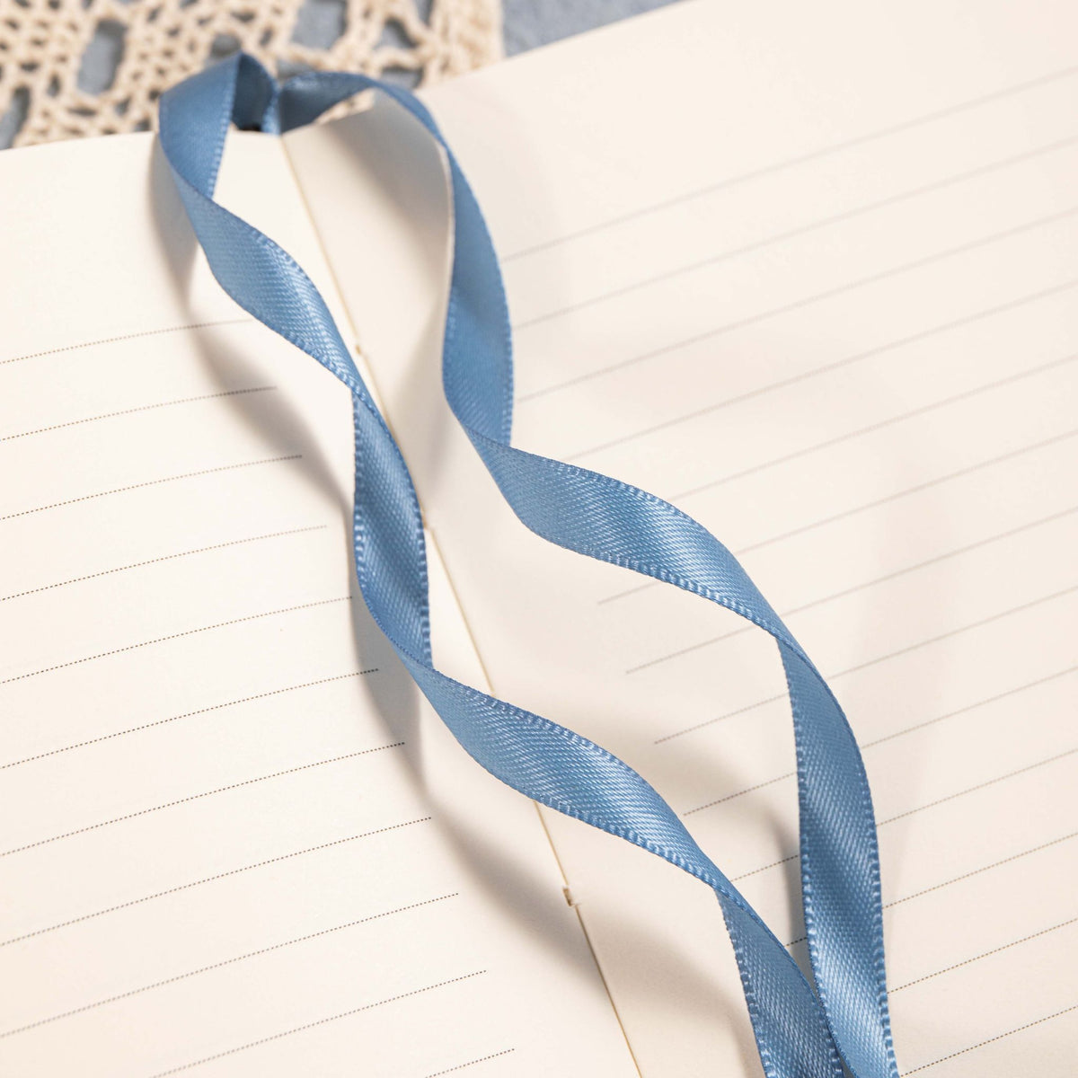 A5 Blue Vegan Leather Hummingbird Notebook Detail, Blue Ribbon Bookmark on 7mm Ruled Lined Paper