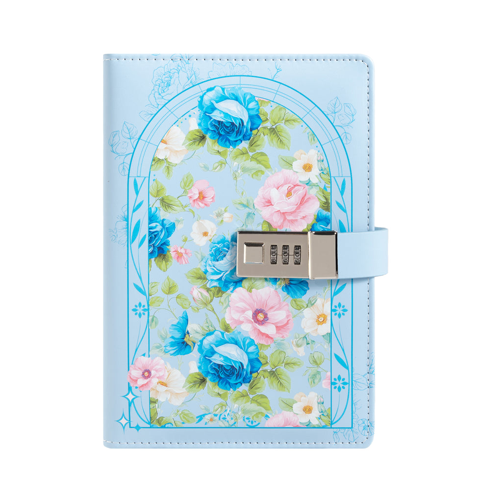 A5 Blue Floral Vegan Leather Lockable Notebook