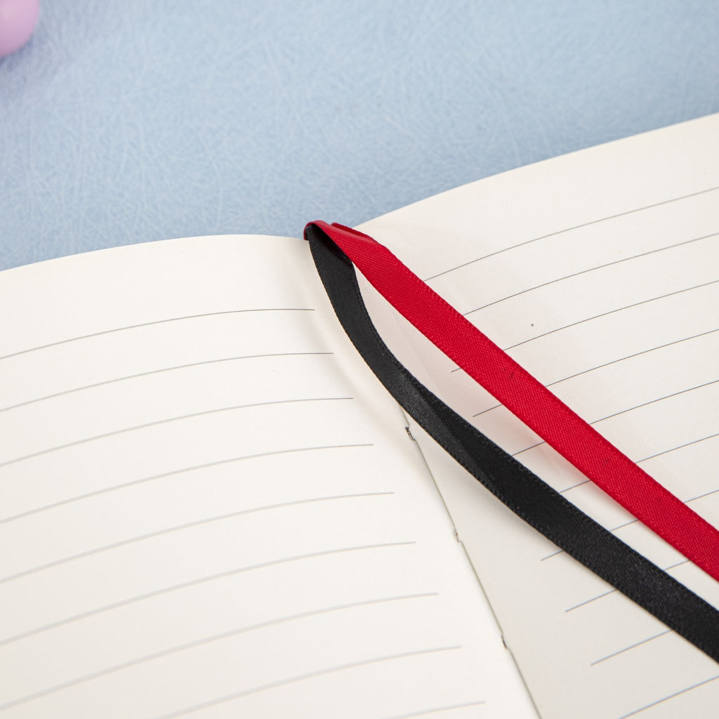 MGGAO A5 Grey Vegan Leather Notebook Lay-flat, 9mm Ruled Lined Paper with Dual Ribbon Bookmarks