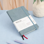 MGGAO A5 Grey Vegan Leather Notebook with Pen Loop and Red Ribbon Bookmark, for Office and Study