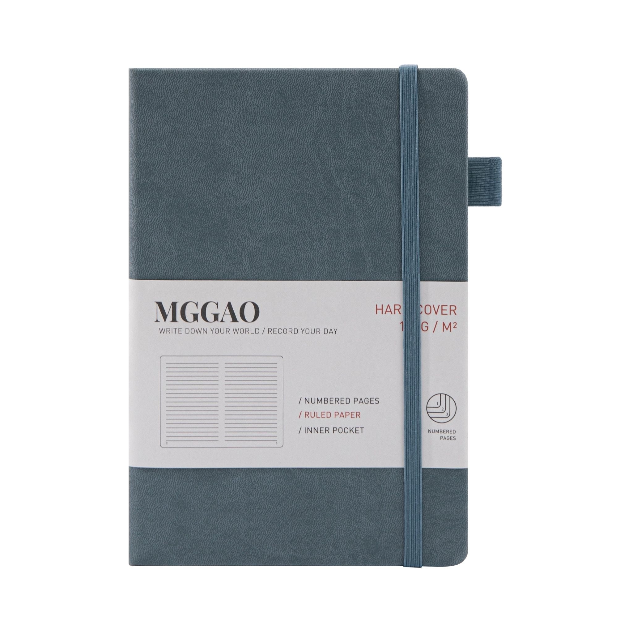 MGGAO A5 Grey Vegan Leather Notebook with Packaging Sleeve, 188 Numbered Pages Journal