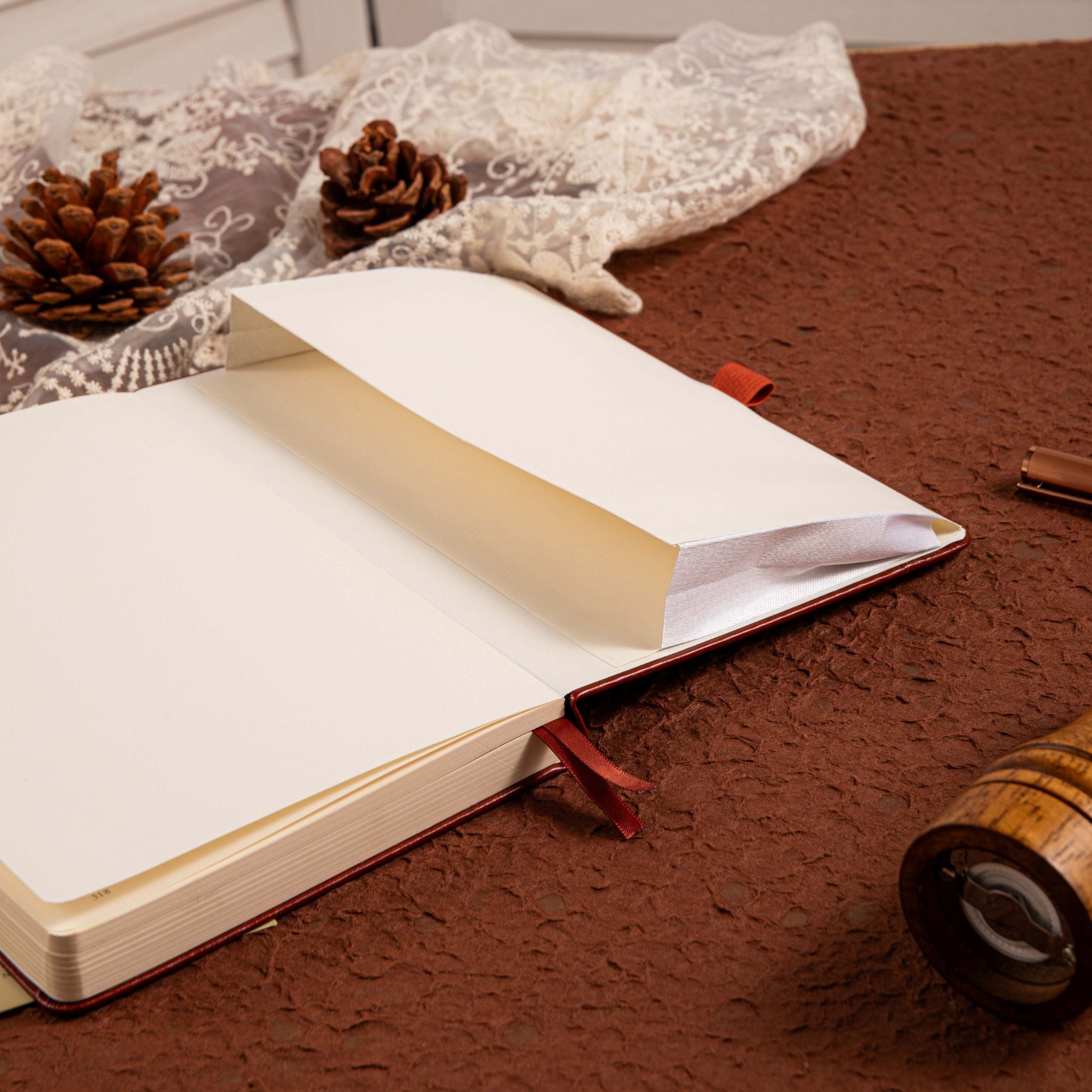 A5 Brown Vegan Leather Hummingbird Notebook Lay-flat, 180 Degree Open Design with Inner Pocket on Vintage Mat