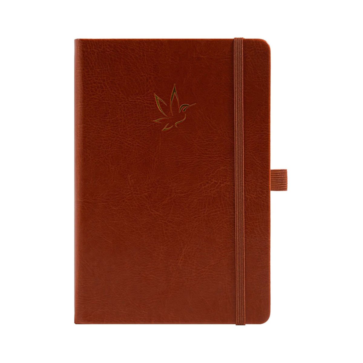 A5 Brown Vegan Leather Hummingbird Notebook with Gold Foil Emboss