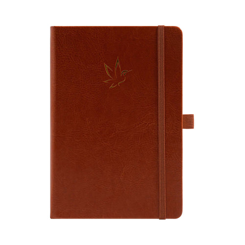 A5 Brown Vegan Leather Hummingbird Notebook with Gold Foil Emboss