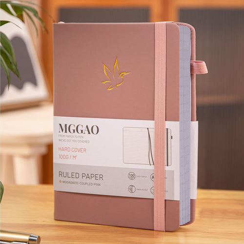 MGGAO A5 Couple Pink Vegan Leather Hummingbird Notebook with Packaging Sleeve