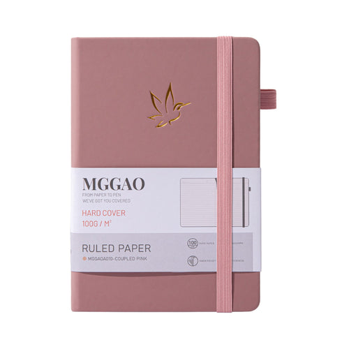 MGGAO A5 Couple Pink Vegan Leather Hummingbird Notebook with Gold Foil Emboss and Packaging Sleeve