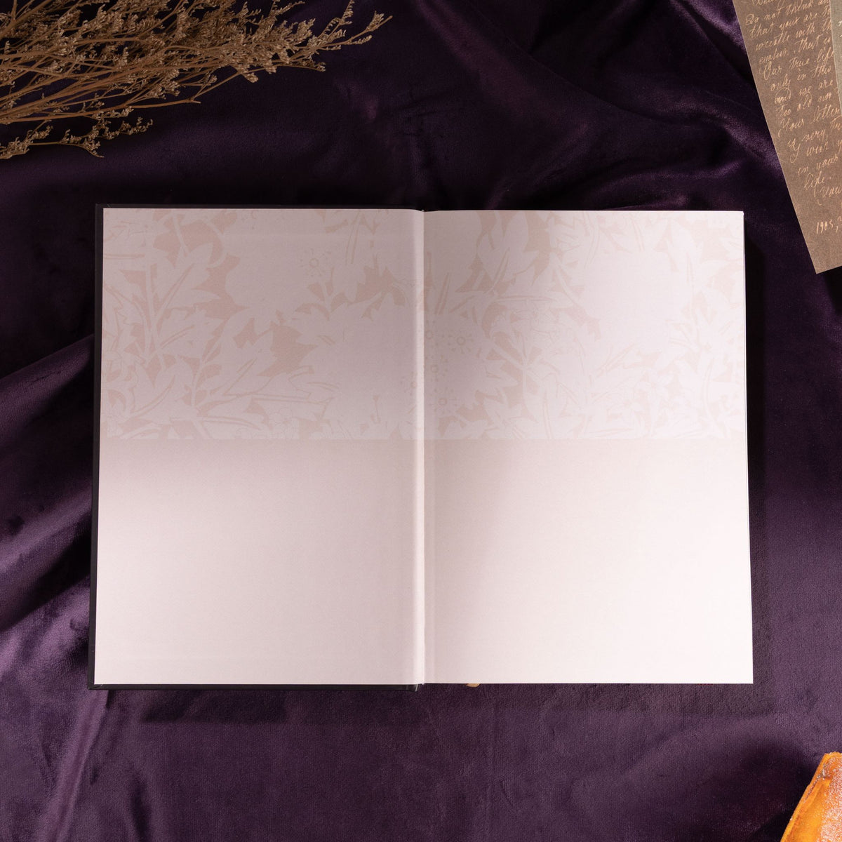 A5 Dark Purple Taupe Floral Tapestry Hardcover Notebook Endpaper, Floral Patterned Flyleaf on Purple Silk