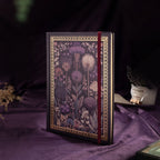 A5 Dark Purple Taupe Floral Tapestry Hardcover Notebook on Dark Purple Background
