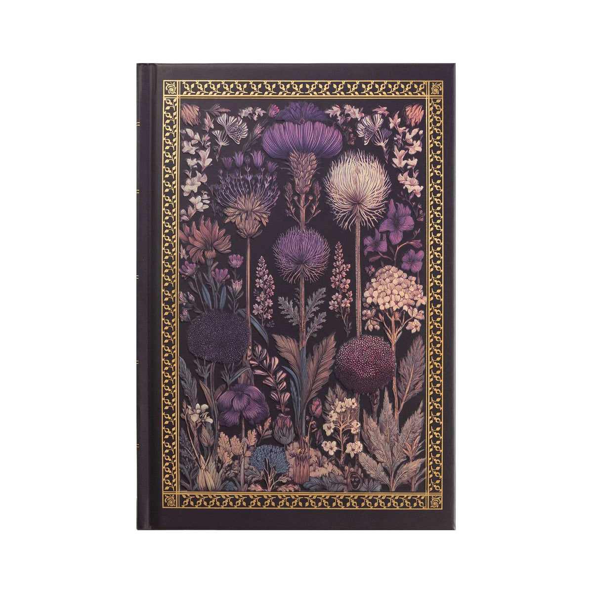 A5 Dark Purple Taupe Floral Tapestry Hardcover Notebook with Gold Gilded Edges