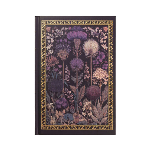 A5 Dark Purple Taupe Floral Tapestry Hardcover Notebook with Gold Gilded Edges