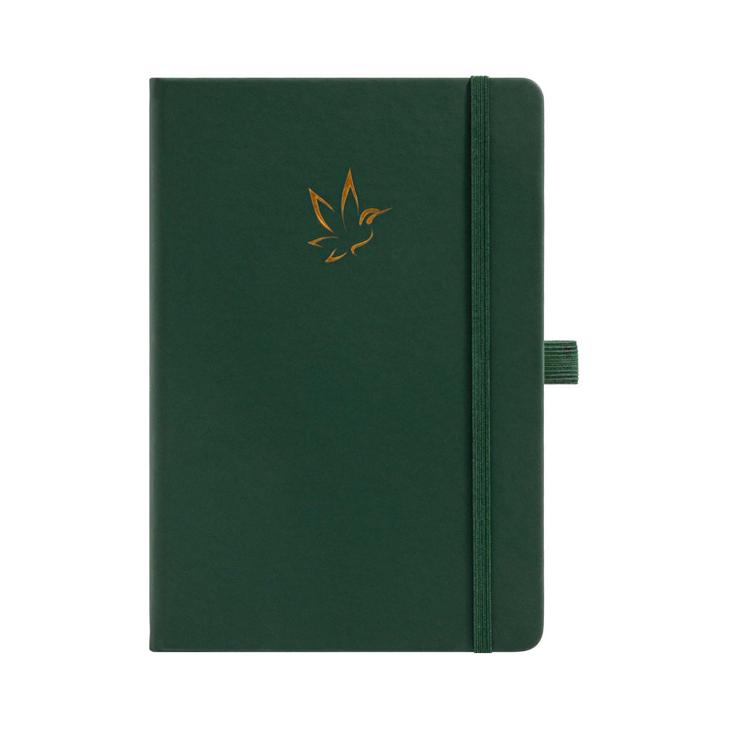 A5 Green Vegan Leather Hummingbird Notebook with Gold Foil Emboss