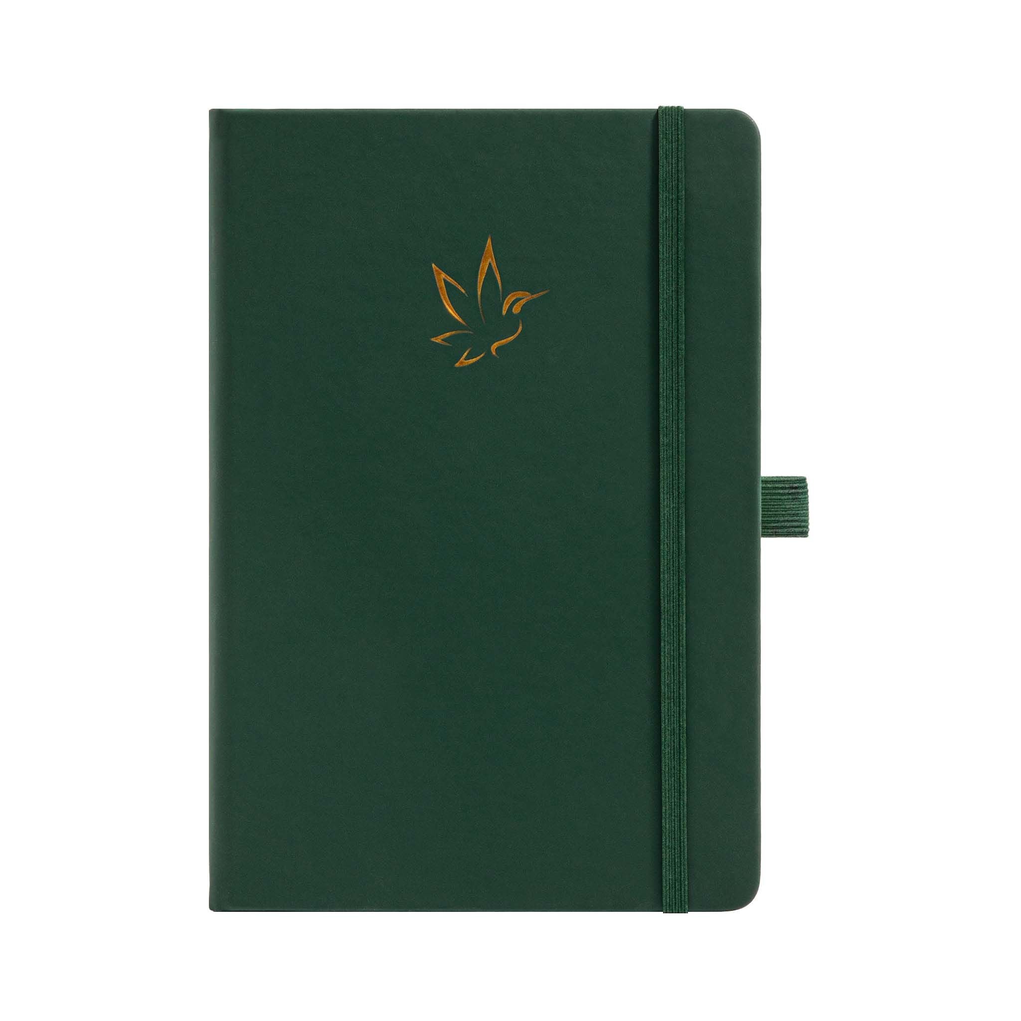A5 Green Vegan Leather Hummingbird Notebook with Gold Foil Emboss