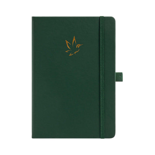 A5 Green Vegan Leather Hummingbird Notebook with Gold Foil Emboss