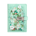 A5 Green Floral Vegan Leather Lockable Notebook