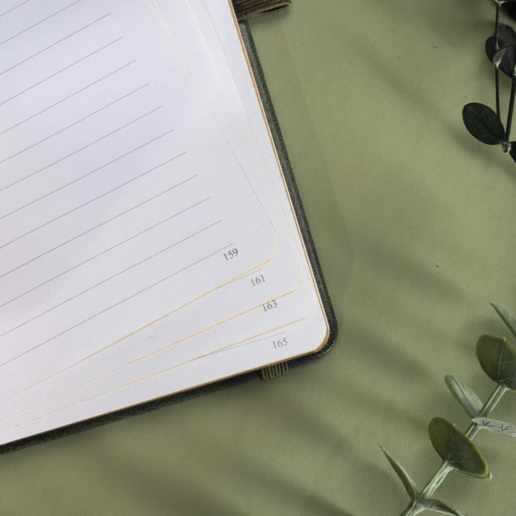 A5 Green Vegan Leather Mountain Notebook | Matte Gold Hardcover