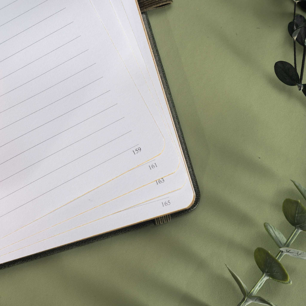 A5 Green Vegan Leather Mountain Notebook | Matte Gold Hardcover