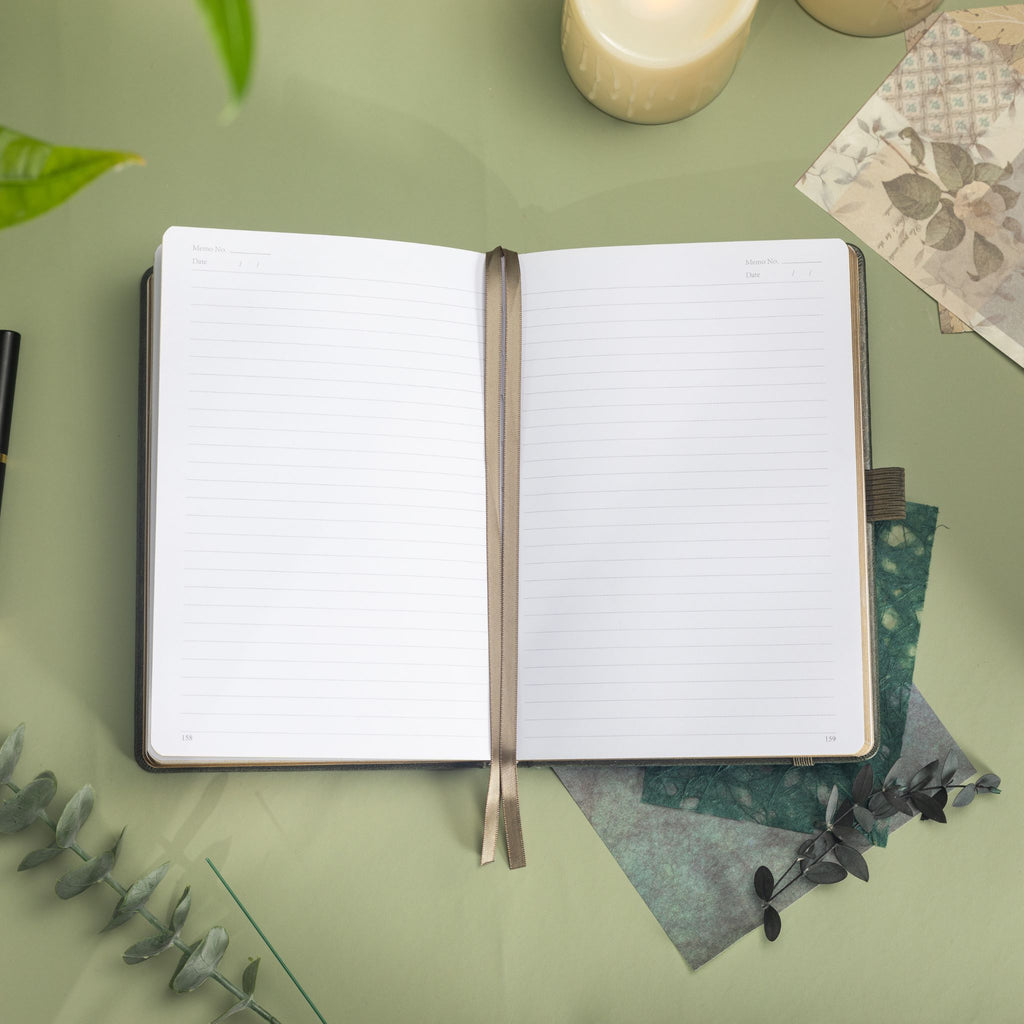 A5 Green Vegan Leather Mountain Notebook | Matte Gold Hardcover