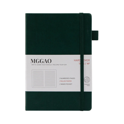 MGGAO A5 Green Vegan Leather Notebook with Packaging Sleeve, 188 Numbered Pages Journal