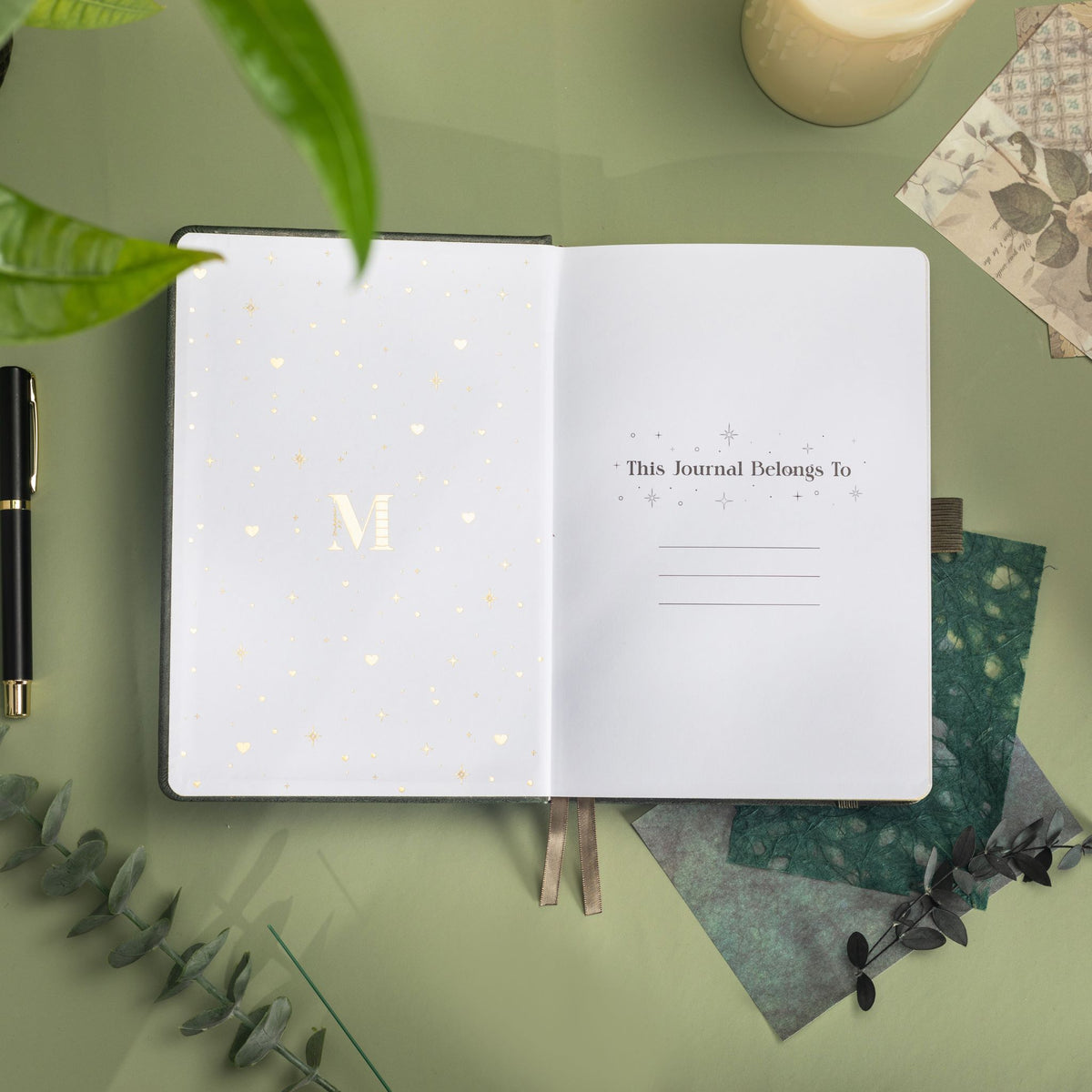 A5 Green Vegan Leather Mountain Notebook | Matte Gold Hardcover