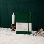 MGGAO A5 Green Vegan Leather Notebook on Desk with Pen, Premium Journal for Daily Writing