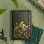 A5 Green Vegan Leather Mountain Notebook | Matte Gold Hardcover