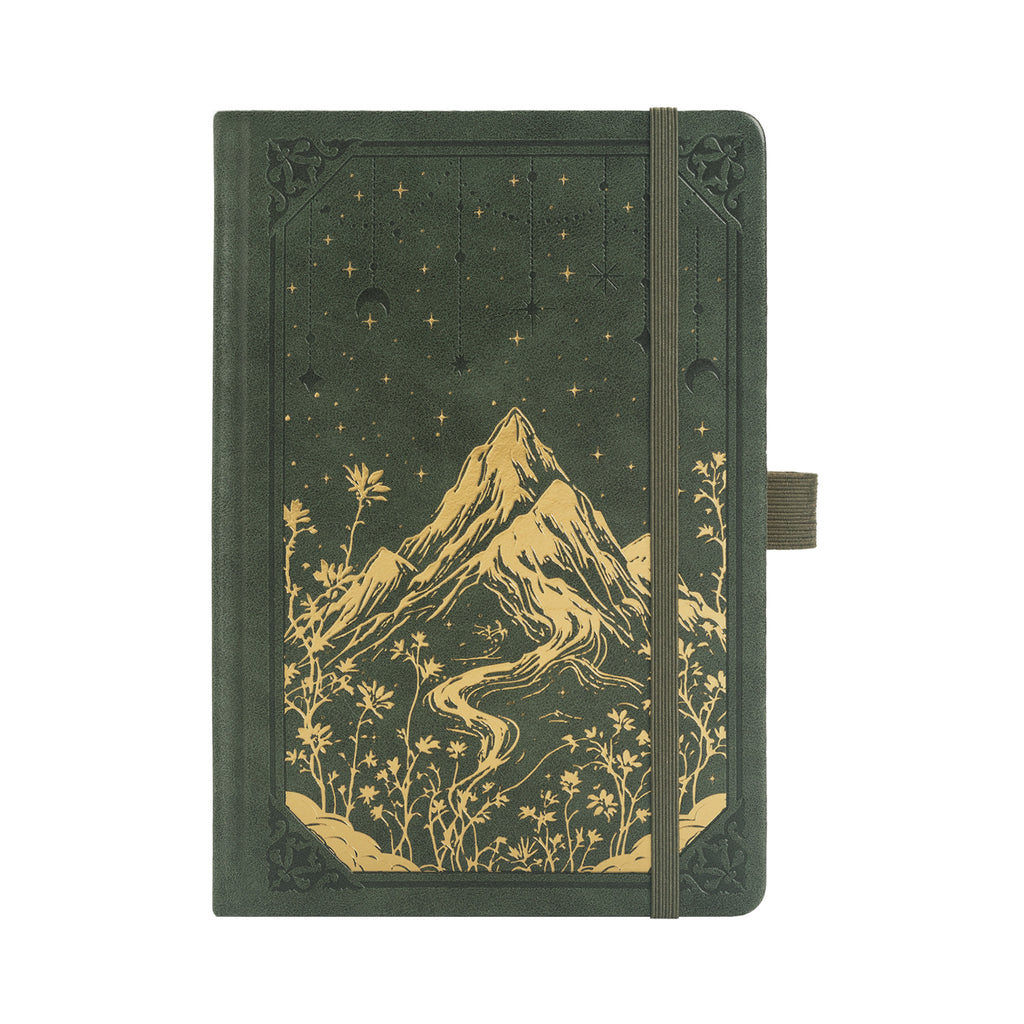 A5 Green Vegan Leather Mountain Notebook | Matte Gold Hardcover