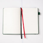 MGGAO A5 Green Vegan Leather Notebook Lay-flat, 9mm Ruled Lined Paper with Dual Ribbon Bookmarks