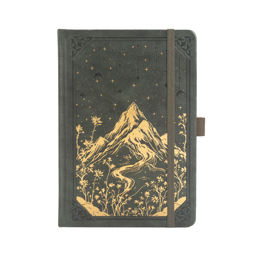 A5 Green Vegan Leather Mountain Notebook | Matte Gold Hardcover