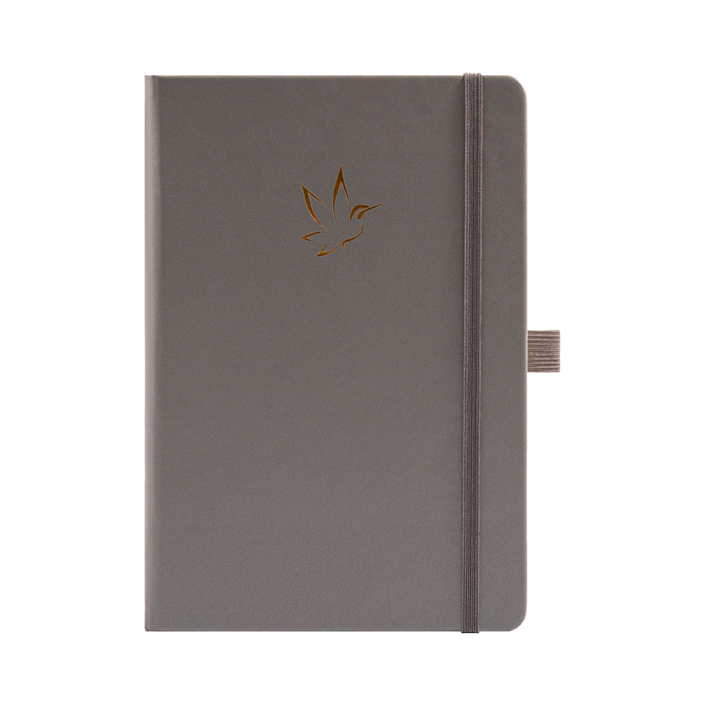 A5 Grey Vegan Leather Hummingbird Notebook with Gold Foil Emboss