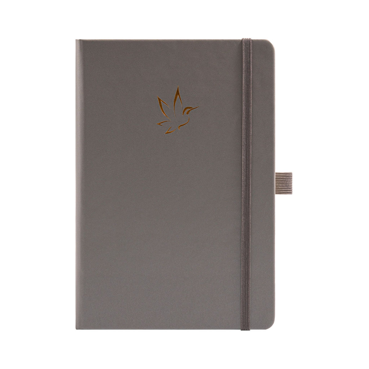 A5 Grey Vegan Leather Hummingbird Notebook with Gold Foil Emboss