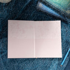 A5 Indigo Blue Floral Cameo Hardcover Notebook Endpaper, Pink Floral Patterned Flyleaf with Pen
