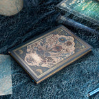 A5 Indigo Blue Floral Cameo Hardcover Notebook with Gold Gilded Edges on Dark Blue Background