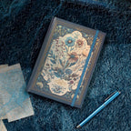 A5 Indigo Blue Floral Cameo Hardcover Notebook with Pen, Dark Blue Background