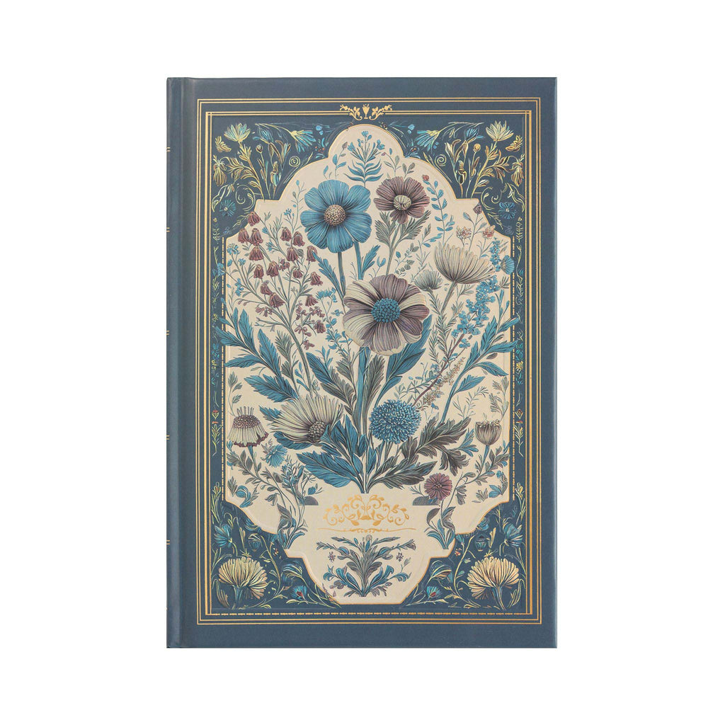 A5 Indigo Blue Floral Cameo Hardcover Notebook with Gold Gilded Edges